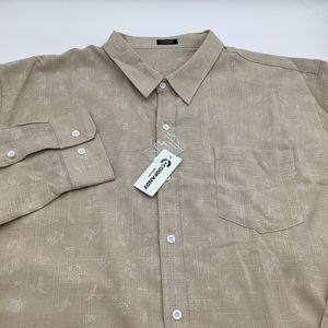 Coofandy Mens Long Sleeve Button Up‎ Linen Blend Shirt Tan Size 3XL New